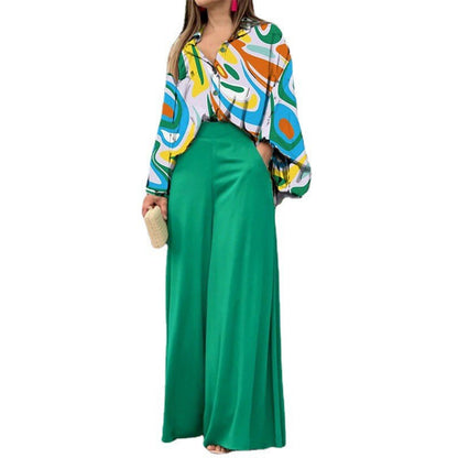 Loose Summer Two Pieces Wide Legs Women Suits