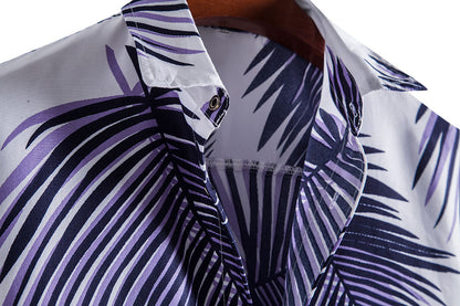Casual Leaf Print Summer Short Sleeves Shirts for Men