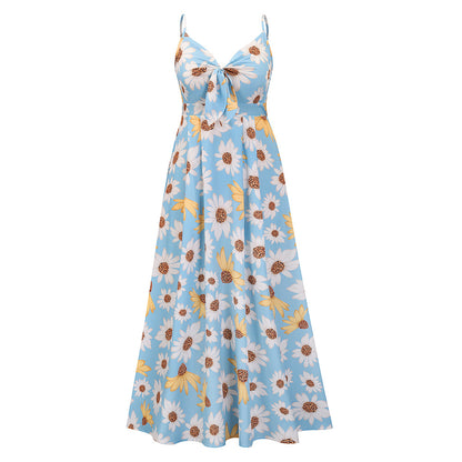 Women Summer High Waist Sunflower Long Maxi Dresses
