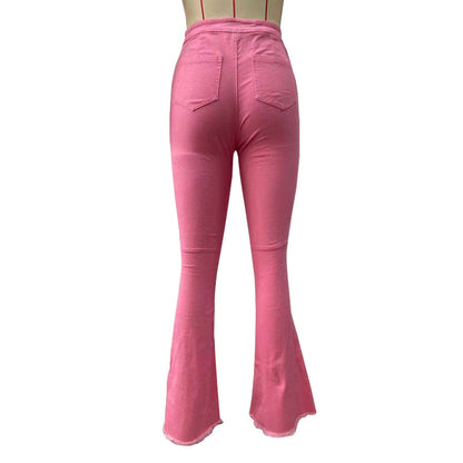 Sexy Broken Holes Trumpet Elastic Jeans
