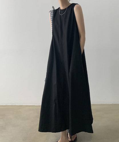 Vintage Cozy Sleeveless Vest Long Dresses with Pockets