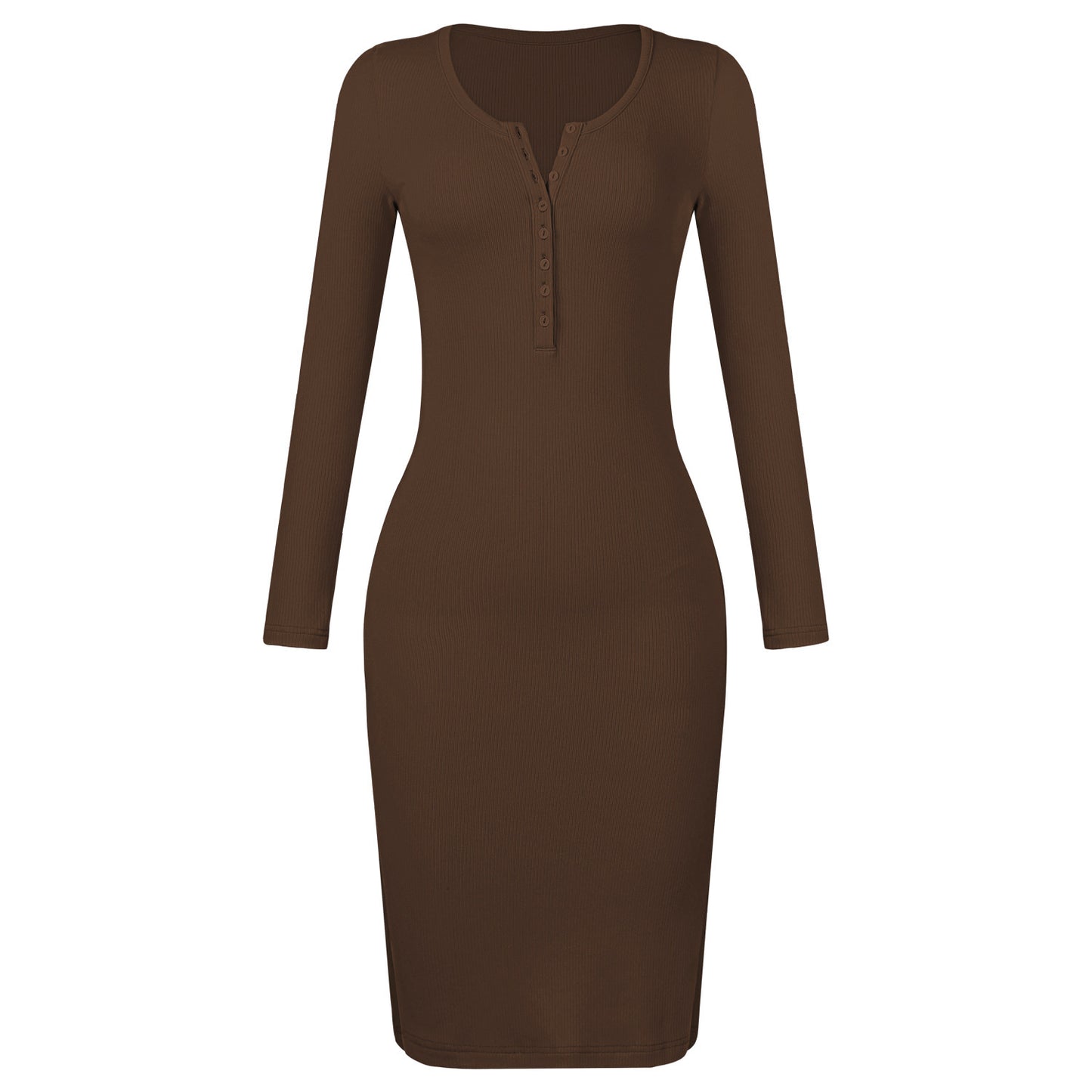 Elegant Button Design Long Sleeves Dresses