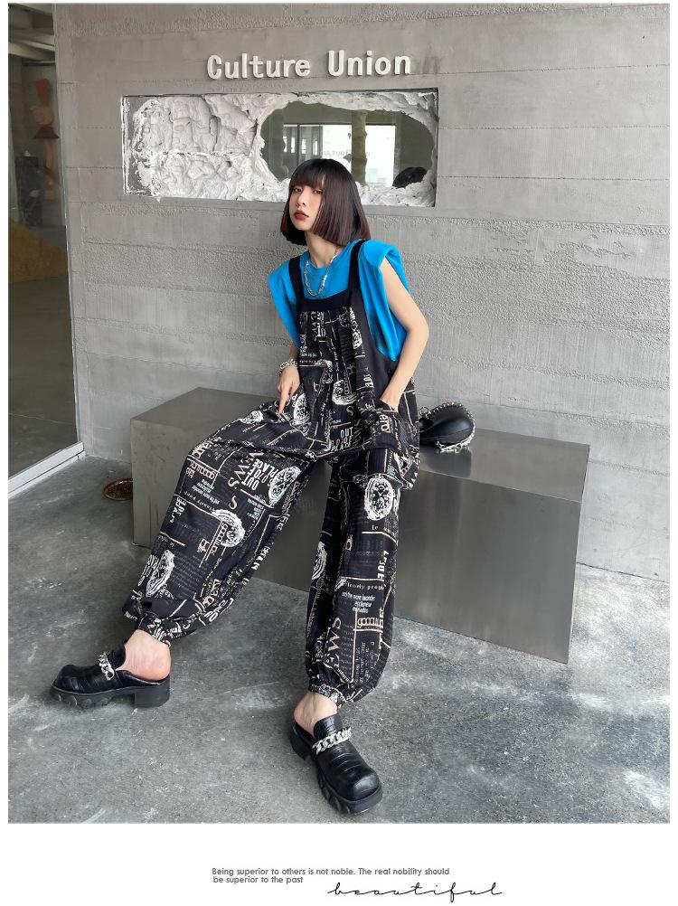 Summer Casual Newspaper Design Jumpsuits-STYLEGOING