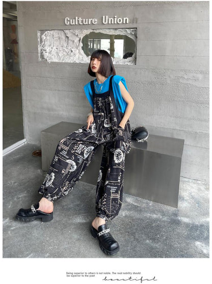 Summer Casual Newspaper Design Jumpsuits-STYLEGOING