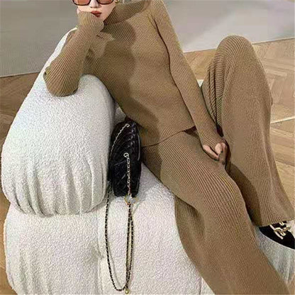 Fashion Women Knitting Cardigan Basic Top and Pants Sets