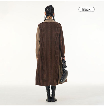 Vintage Contrast Design Long Knitted Coats