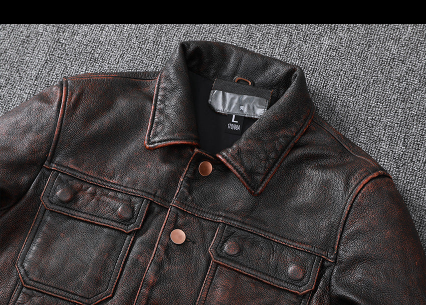 Vintage Cowhide Leather Overcoats Jackets for Men