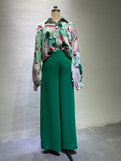Loose Summer Two Pieces Wide Legs Women Suits