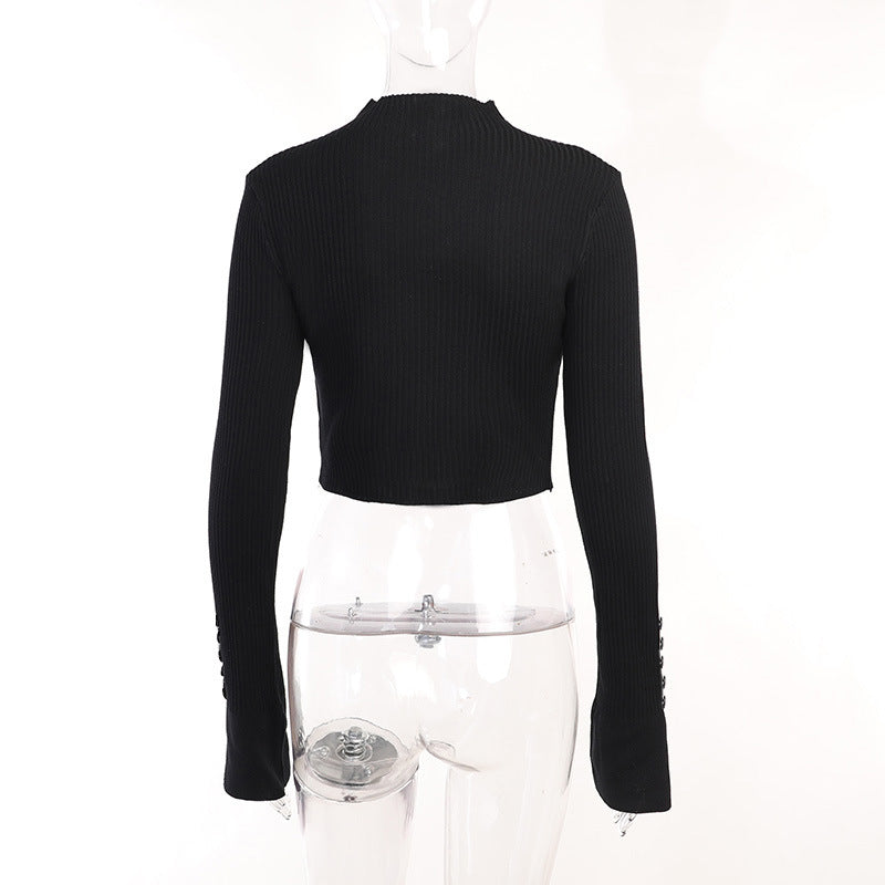 Elegant Turtleneck Short Knitted Tops