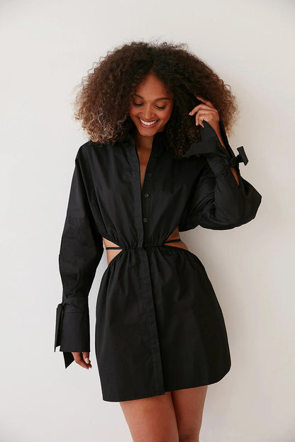 Sexy Waist Baring Long Sleeves Women Short Shirts Dresses