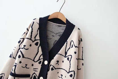 Casual Bear Design Knitted Cardigan Sweaters