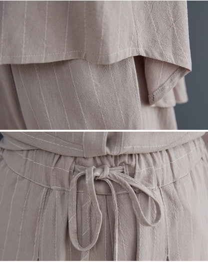 Vintage Striped Linen Plus Sizes Two Pieces Suits