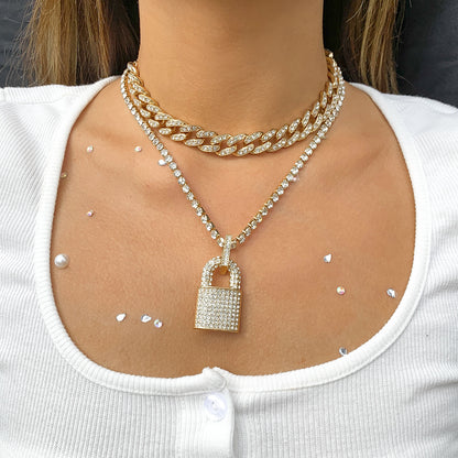 Creative Lock Design Rhinestone Clavicle Necklace for Women