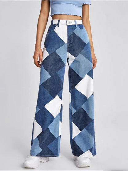 Casual High Waist Women Denim Wide Leg Pants