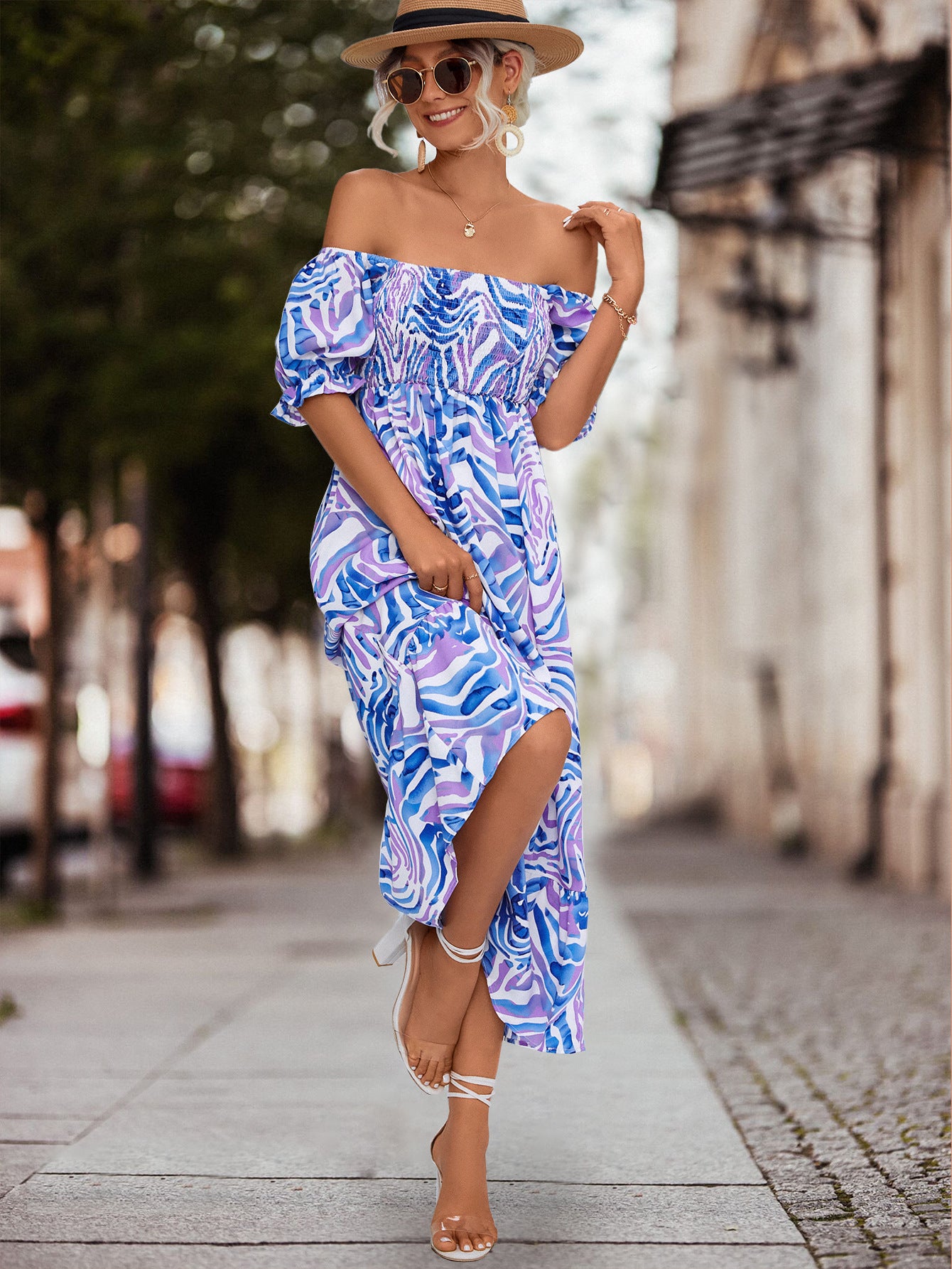 Casual Off The Shoulder Floral Print Summer Dresses