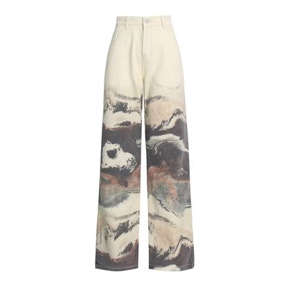 Fashion High Waist Water Ink Wide Legs Pants