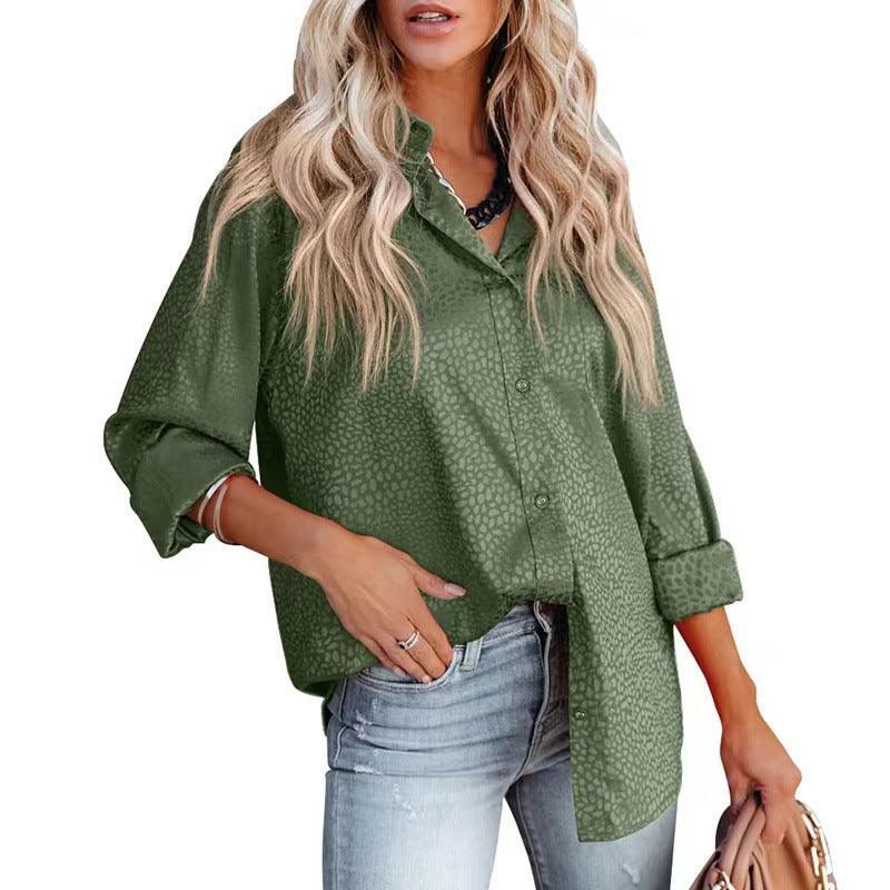 Leisure Satin Turnover Collar Long Sleeves Shirts