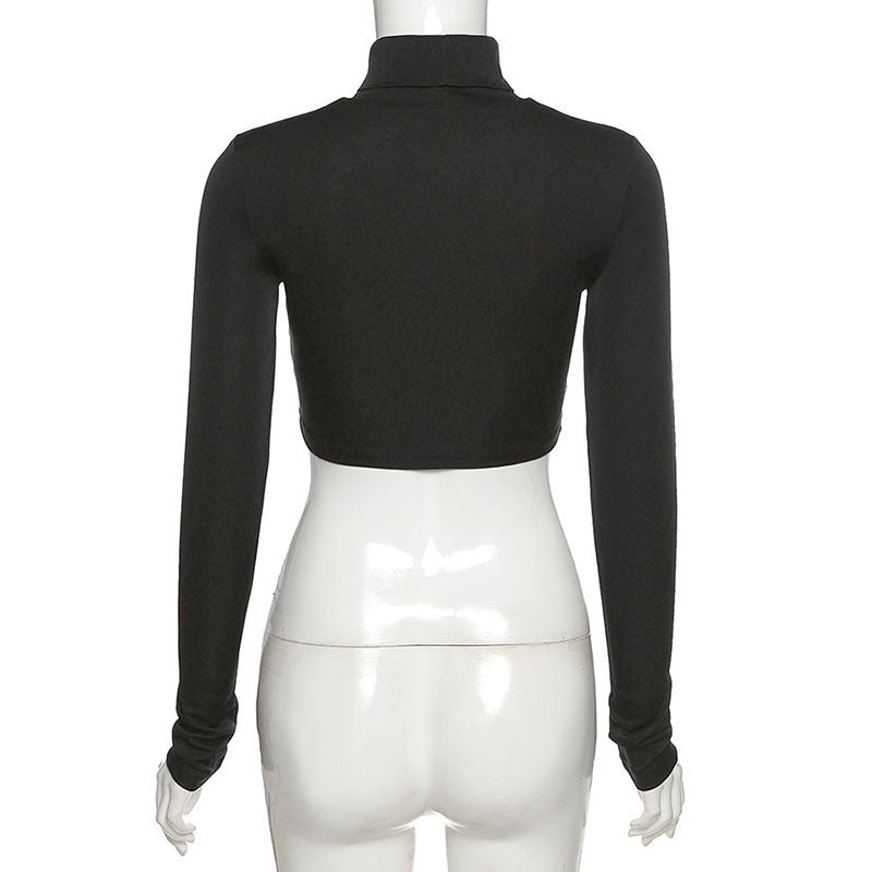 Sexy Long Sleeves High Neck Middriff Baring Women Tops