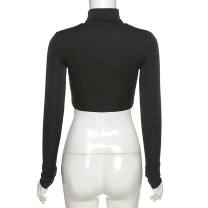 Sexy Long Sleeves High Neck Middriff Baring Women Tops