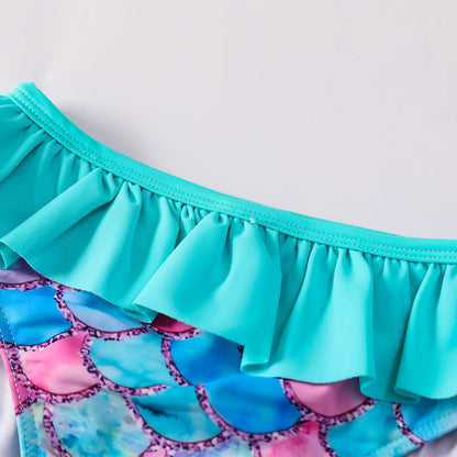 3D Fish Scale Design Two Pieces Swimsuits for Girls
