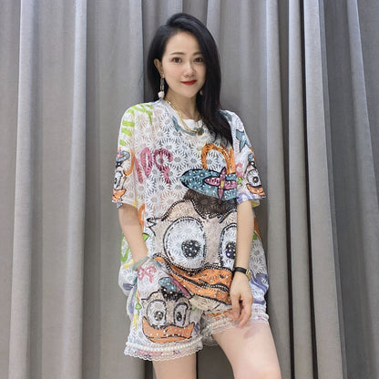 Summer Lovely Lace Casual Short Sleeves and Shorts Sets