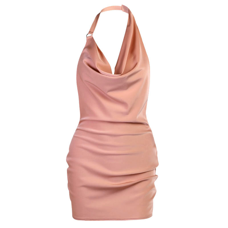 Sexy Halter Backless Satin Women Mini Dresses