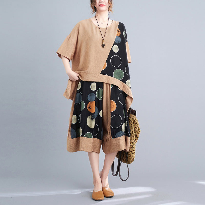 Casual Summer Irregular T Shirts and Wide Legs Cropped Pants