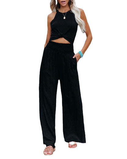 Casual Elastic Waist Linen Wide Legs Pants