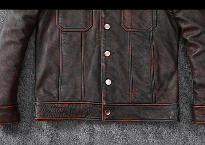 Vintage Cowhide Leather Overcoats Jackets for Men