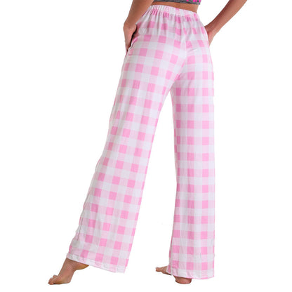 Causal Plaid Women Pajamas Pants Elastic Cord