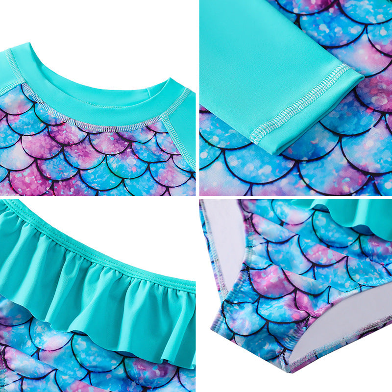 3D Fish Scale Design Two Pieces Swimsuits for Girls