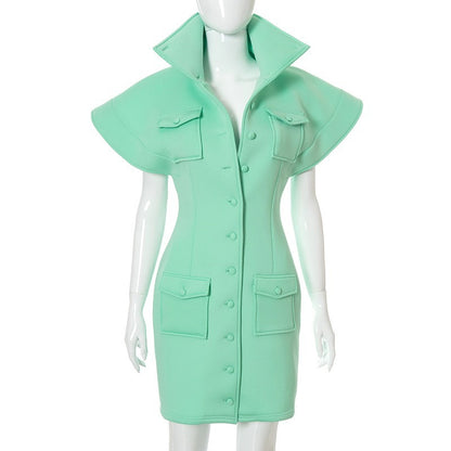Designed Stand Collar Fall Short Dresses