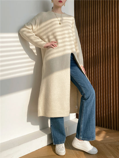 Warm Knitting Split Design Pullover Long Dresses