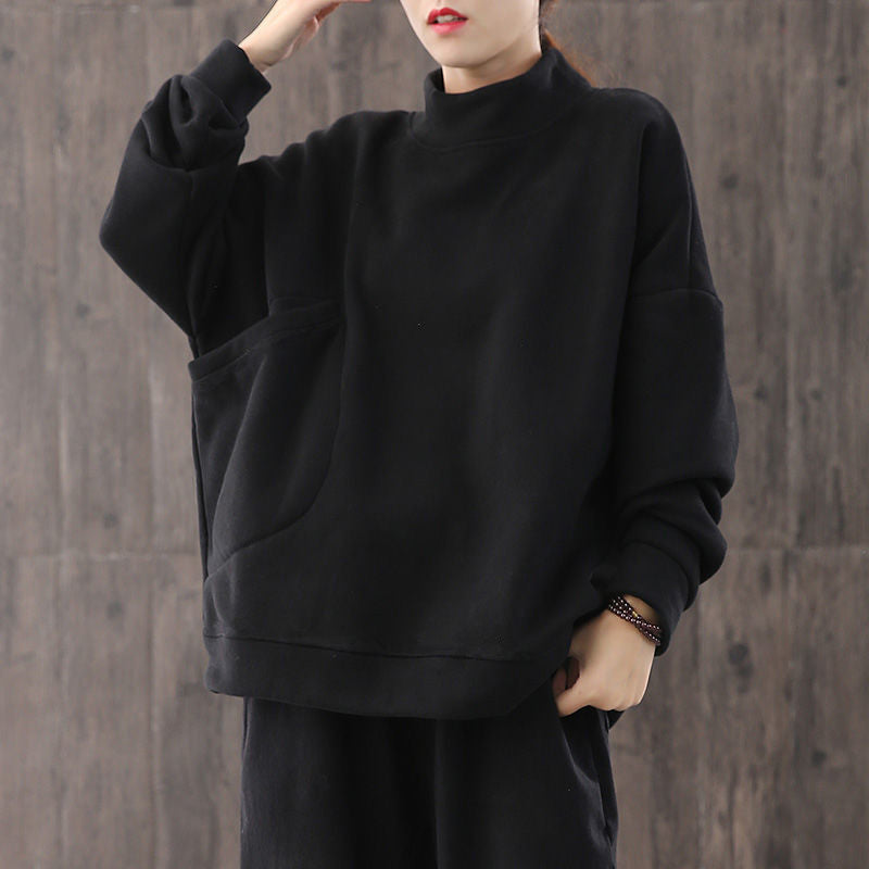 Women High Neck Velvet Pullover Tops