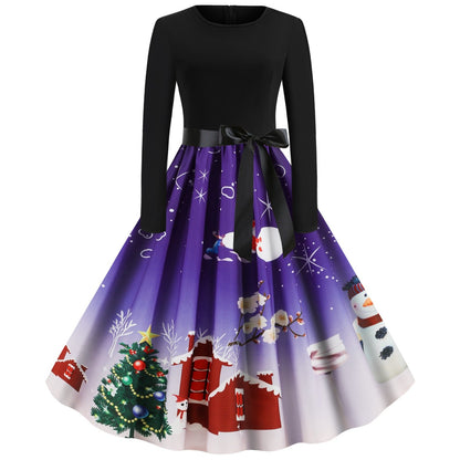 Christmas Vintage Round Neck Women Dresses-STYLEGOING