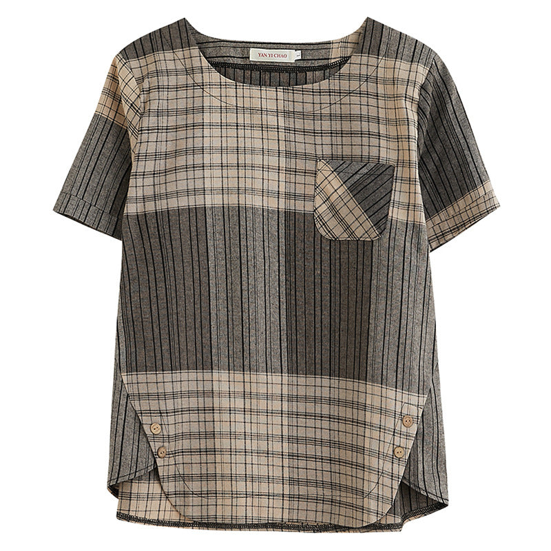 Casual Linen Short Sleeves Women Blouses