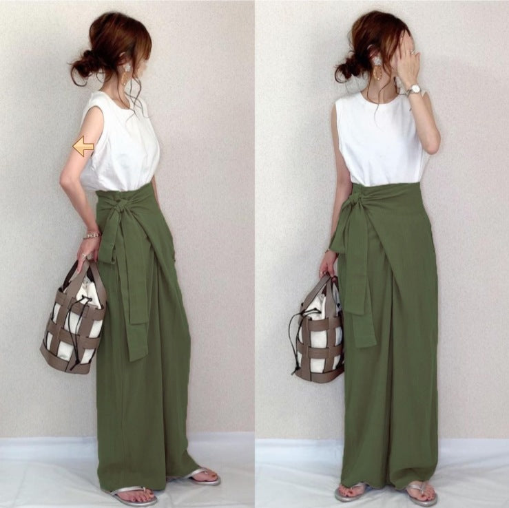 Casual High Waist Linen Lace Up Women Cozy Pants
