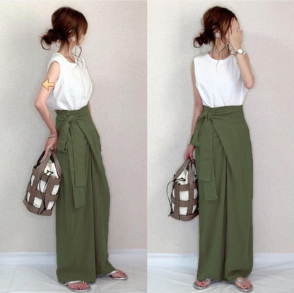 Casual High Waist Linen Lace Up Women Cozy Pants