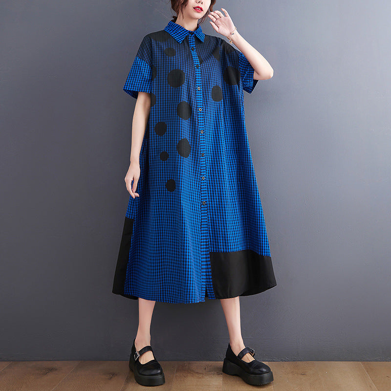 Vintage Dot Print Women Long Shirts Dresses