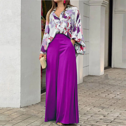 Loose Summer Two Pieces Wide Legs Women Suits