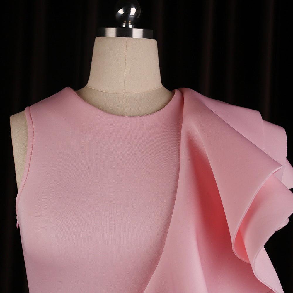 Designed Ruffled Sexy Women Pink Party Dresses