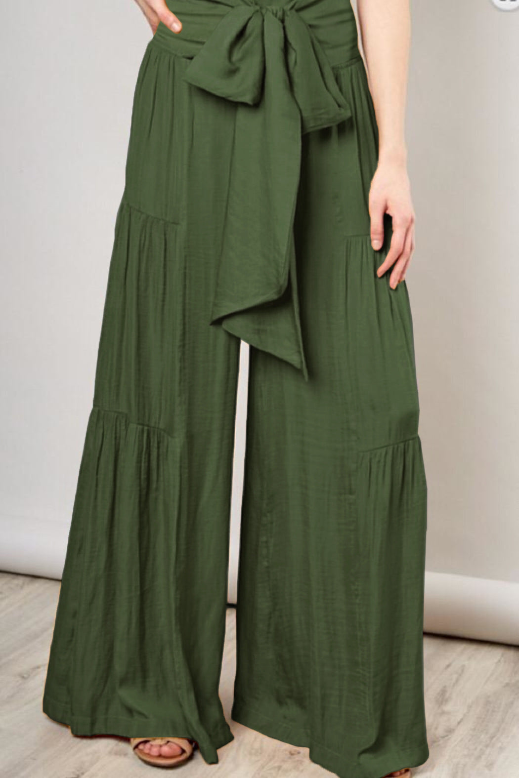 Casual Elastic Waist Wide Legs Pants