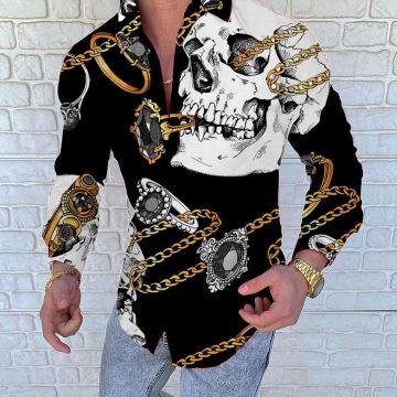 Casual Turnover Collar Print Men Long Sleeves Shirts-STYLEGOING
