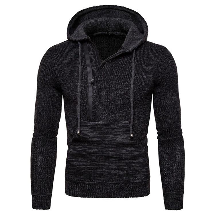 Men Knitting V Neck Zipper Hoody Sweaters-STYLEGOING