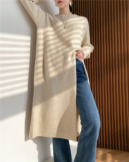 Warm Knitting Split Design Pullover Long Dresses