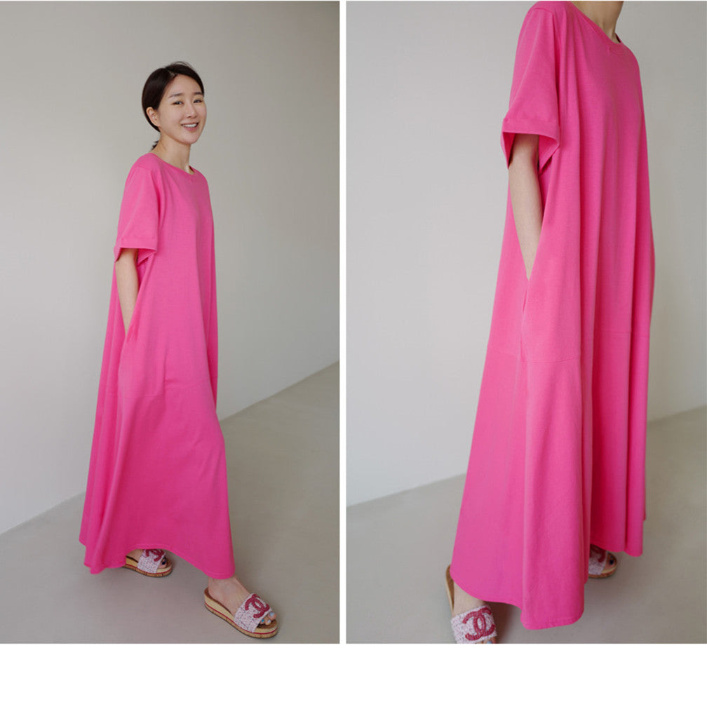 Casual Simple Design Plus Sizes Short Sleeves Long Dresses