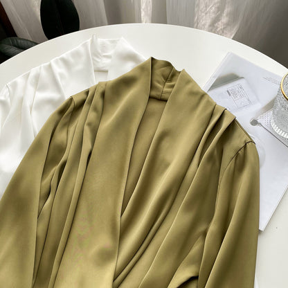 Elegant Satin Long Sleeves Office Lady Shirts