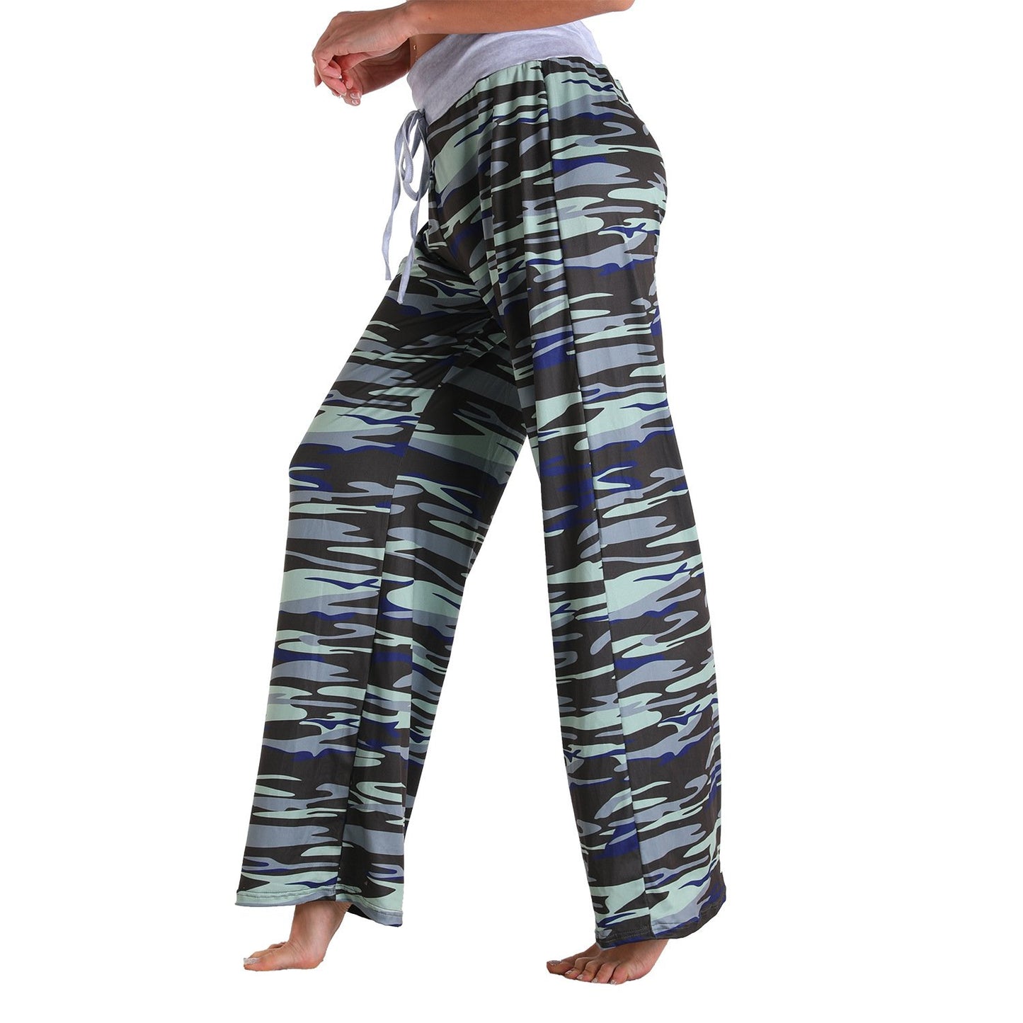 Casual Floral Print Women High Waist Trousers for Homewear
