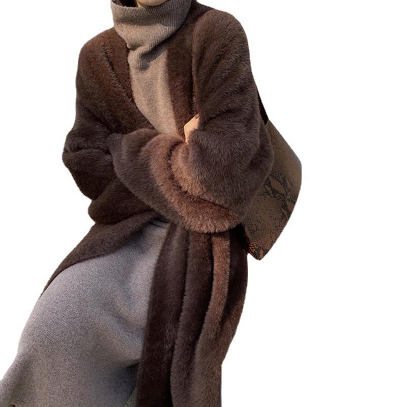 Women Winter Warm Velvet Long Cardigan Overcoat-STYLEGOING