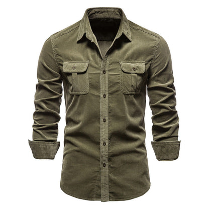 Men Long Sleeves Corduroy Business Shirts
